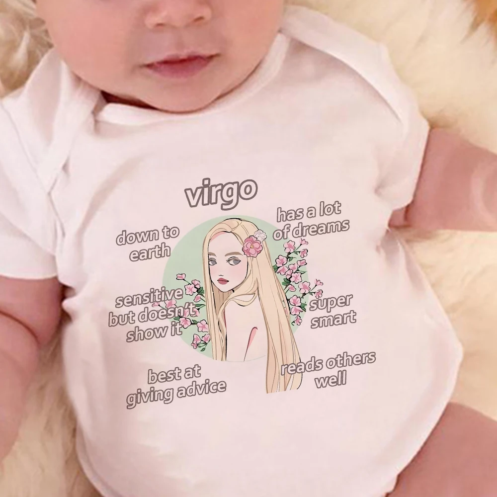 

Aesthetic Virgo Print Creative Casual Baby Girl Boy Onesie Exquisite Twelve Constellations Series New Summer Infant Romper