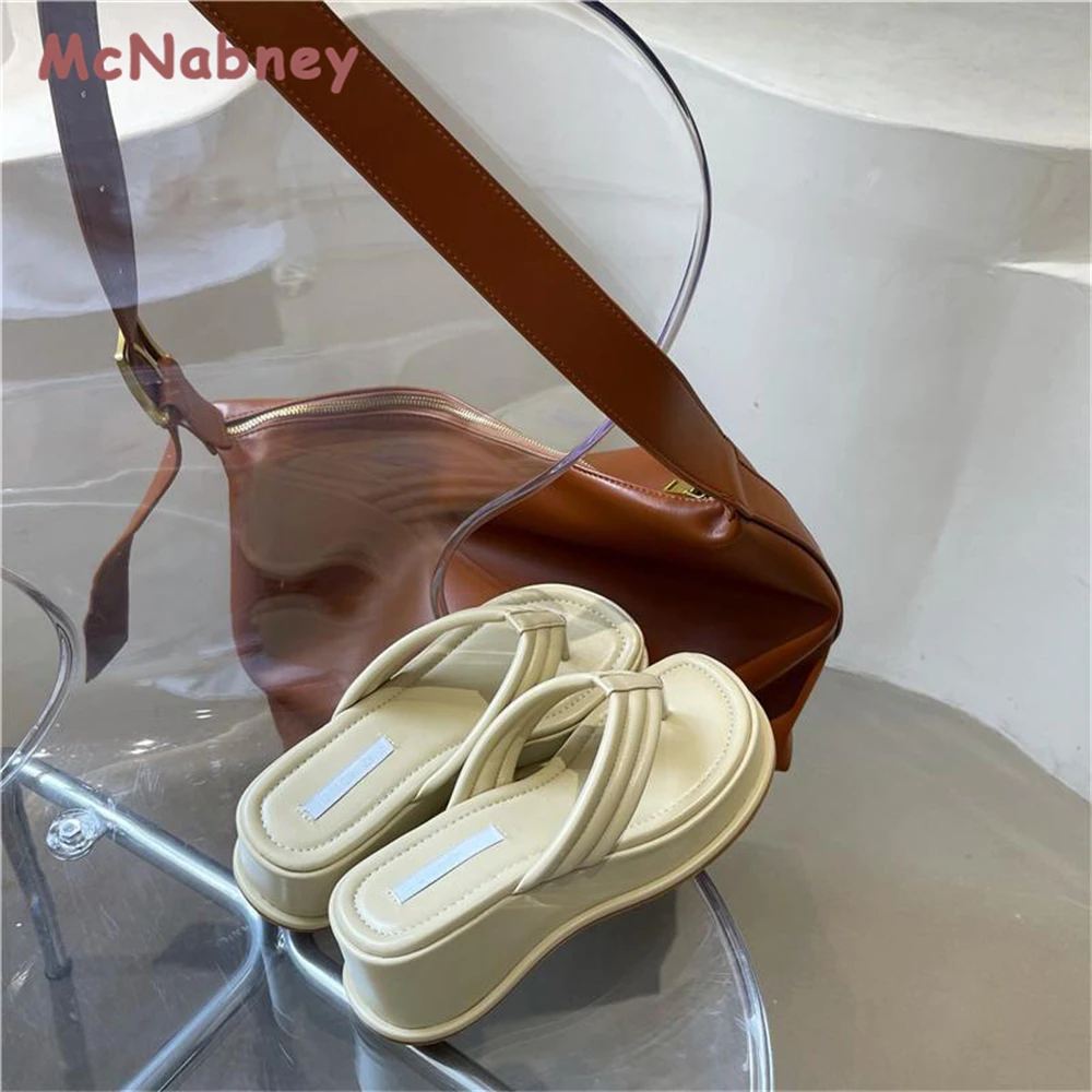 Summer Platform Women Slippers Clip Toe Slip On Shoes Ladies Wedges Female Outdoor Party Slides White Sandals Pumps