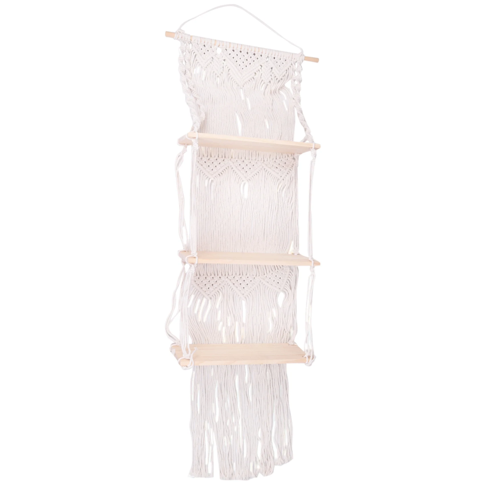 

Boho Macrame Wall Hanging Shelf 3 Tier Handmade Woven Wood Organizer Shelves Wall Floating Hanger Decor