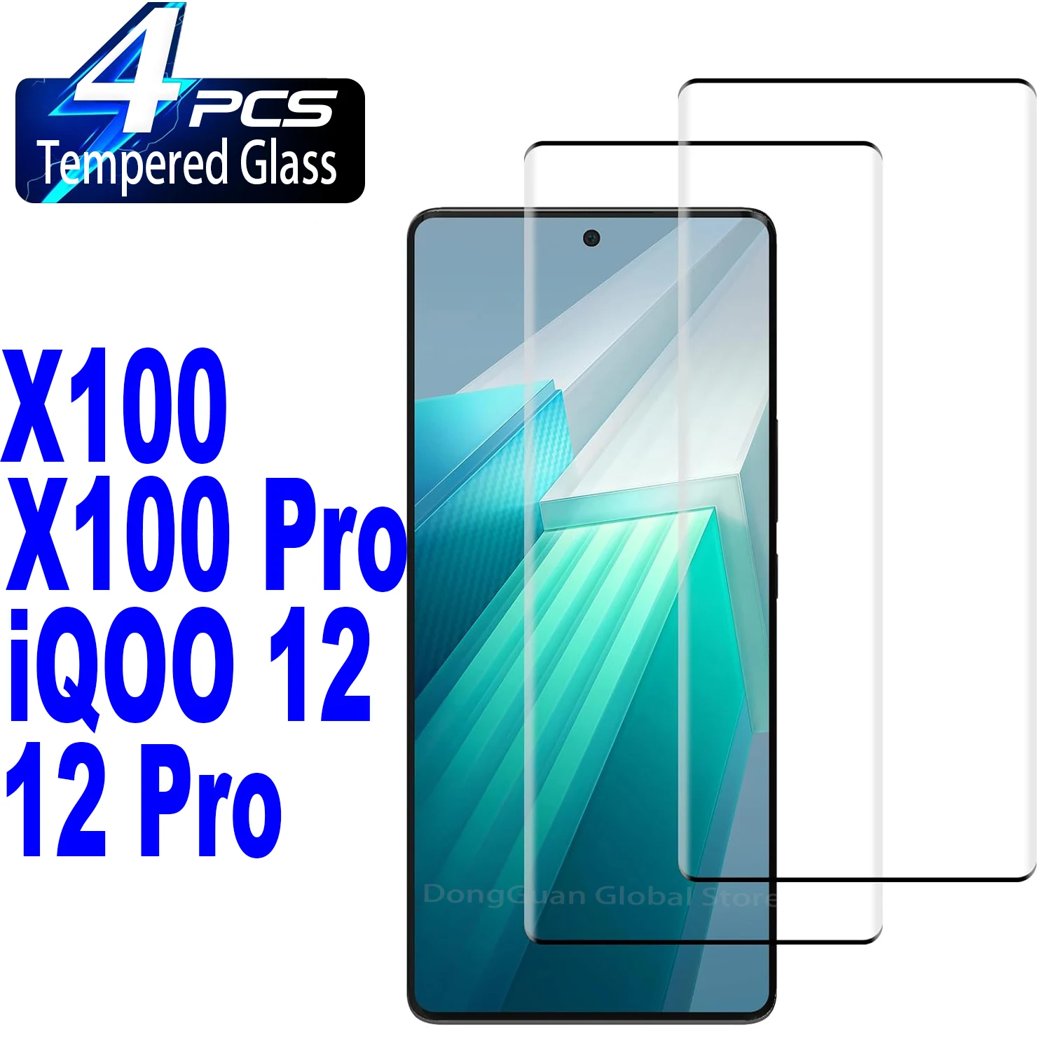 

Edge Glue Tempered Glass For VIVO X100 X100Pro On iQOO 12 12Pro Pro 3D Curved Screen Protector Glass Film