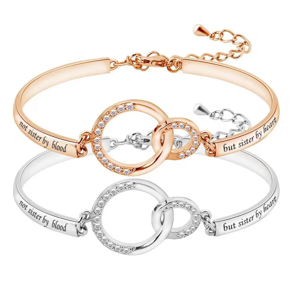 

Best Friend Necklace 18k White Gold/Rose Gold Plated Always My Sister Forever My Friend Heart Bangle Bracelet Gifts for Sister