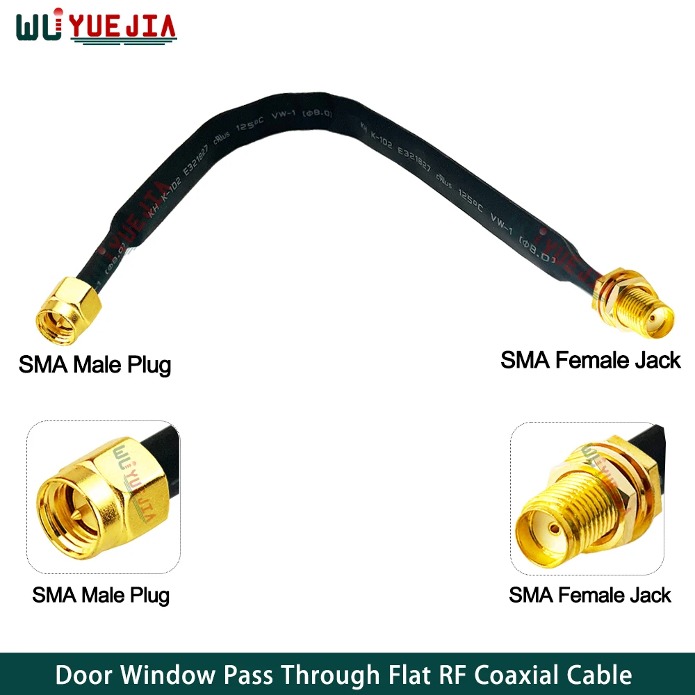 

20/30/40 см штекер SMA, гнездовой разъем для RPSMA, 50 Ом, оконный дверной проход через плоский RF коаксиальный кабель, удлинитель с косичкой