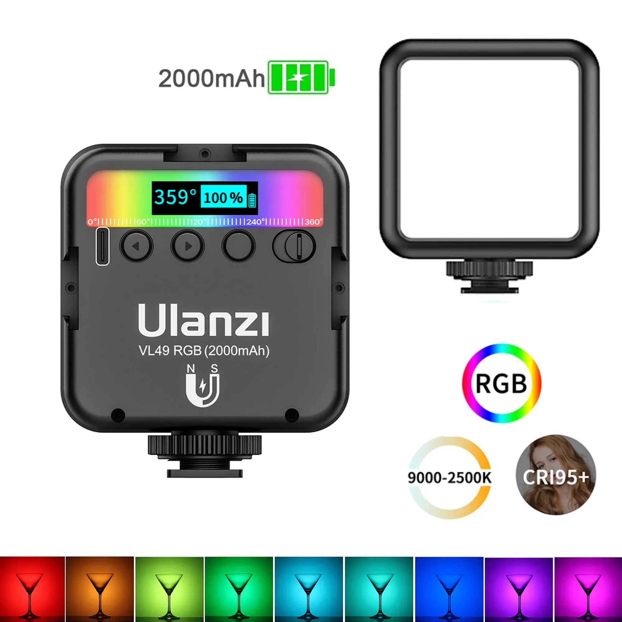 Ulanzi VL49 RGB полноцветный светодиодный видео свет 2500K-9000K 800LUX магнитный мини заполняющий свет расширение 3 Холодный башмак 2000mAh порт Type-c