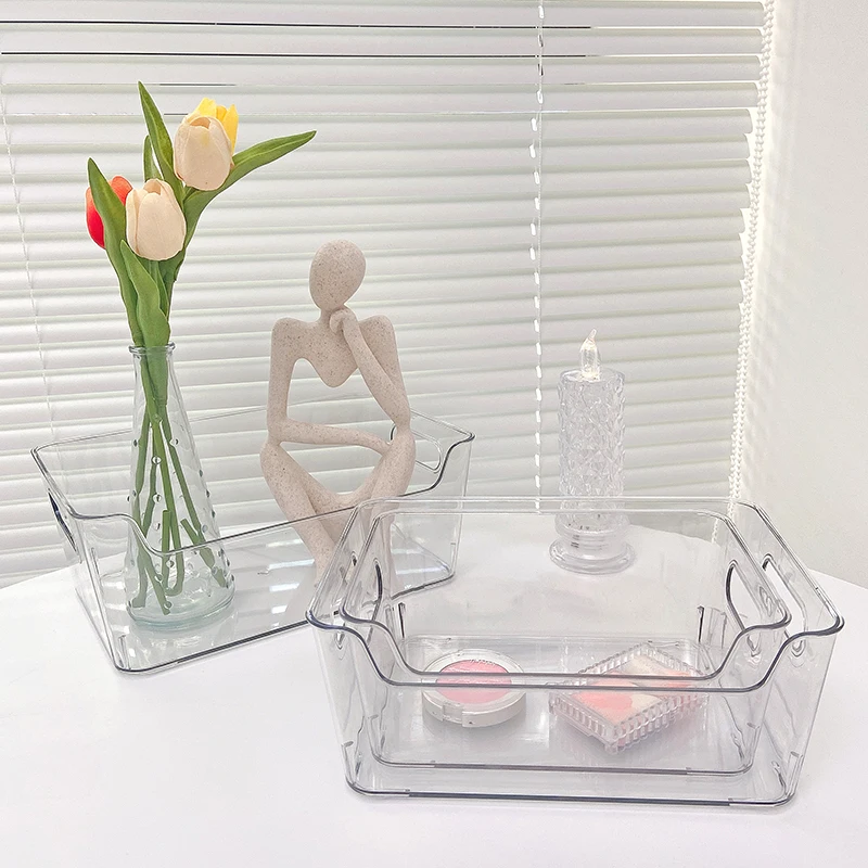 

Large Transparent Storage Box Desktop Sundries Snack Cosmetic Sorting Boxes Toy Book Organizer Storage Rack U Shape Shelf