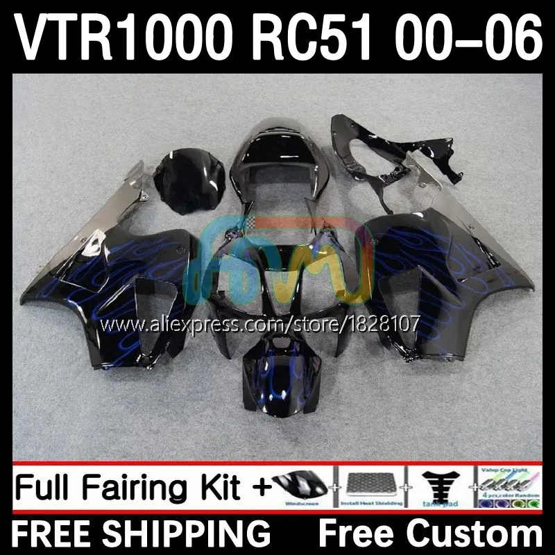 

Body For HONDA VTR1000 RC51 VTR 1000 01 02 03 04 05 06 41No.29 blue flames SP1 SP2 2000 2001 2002 2003 2004 2005 2006 Fairings