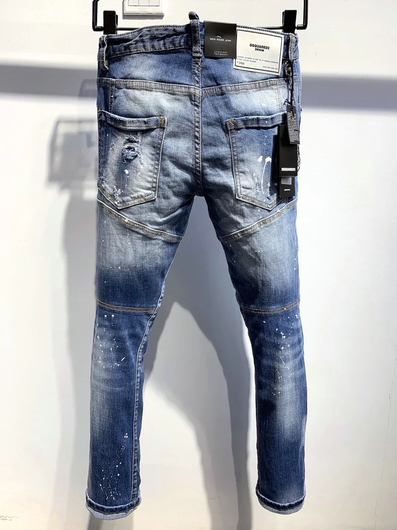 New Men's Dsquared2 Buttons Jeans Ripped For Male Skinny  Pants Men's Denim Trousers Top Quality Slim Jeans A361