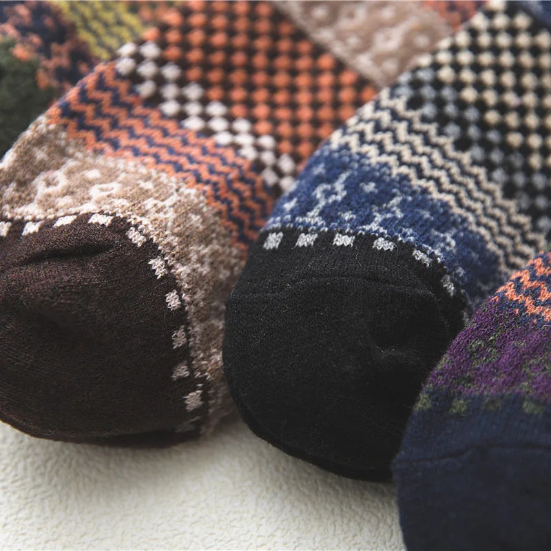 5 Pairs Autumn Winter National Wind Women Wool Socks Warmer Small Square Ethnic Style Cashmere Thermal Thicken Women Socks