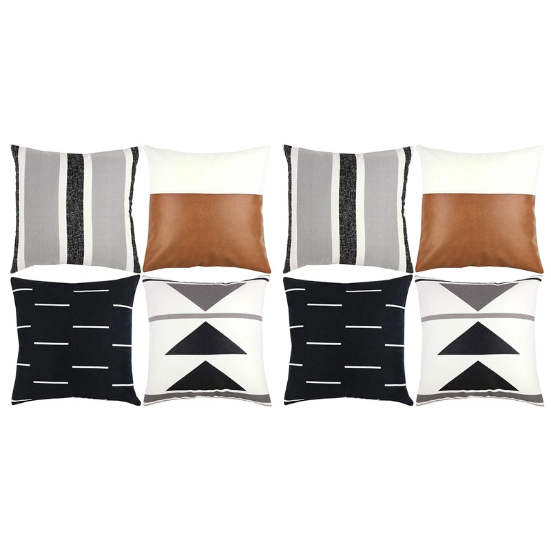 

Decorative Throw Pillow Covers Only For Couch, Sofa, Or Bed Set Of 8 18X18 Inch Short Plush Black White Leather Set