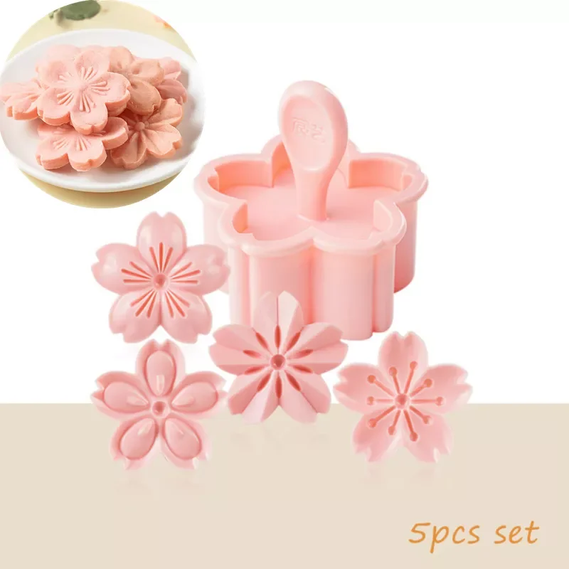 

NEW2023 5pcs/set Sakura Cookies Mold Cherry Blossom Pink Biscuit Fondant Mold Cranberry Cookies Flower Shape Press Flower Baking
