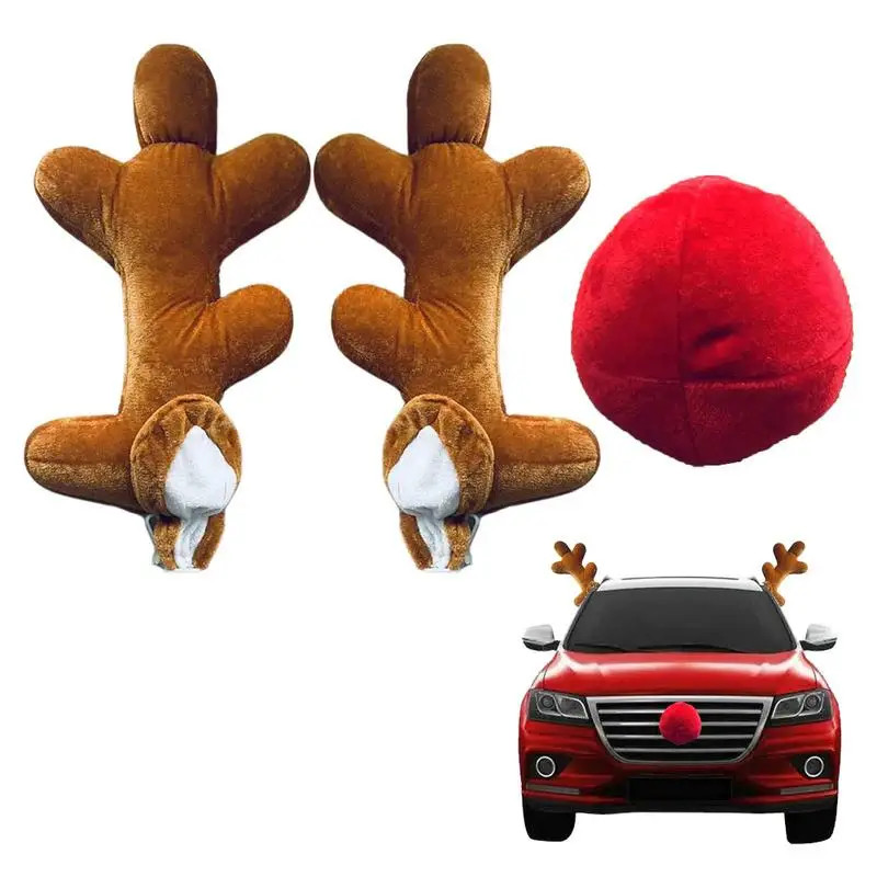 

Reindeer Antlers For Car Antler & Red Nose Reindeer Christmas Car Decorations Weatherproof Deer Red Nose Auto Accessories For