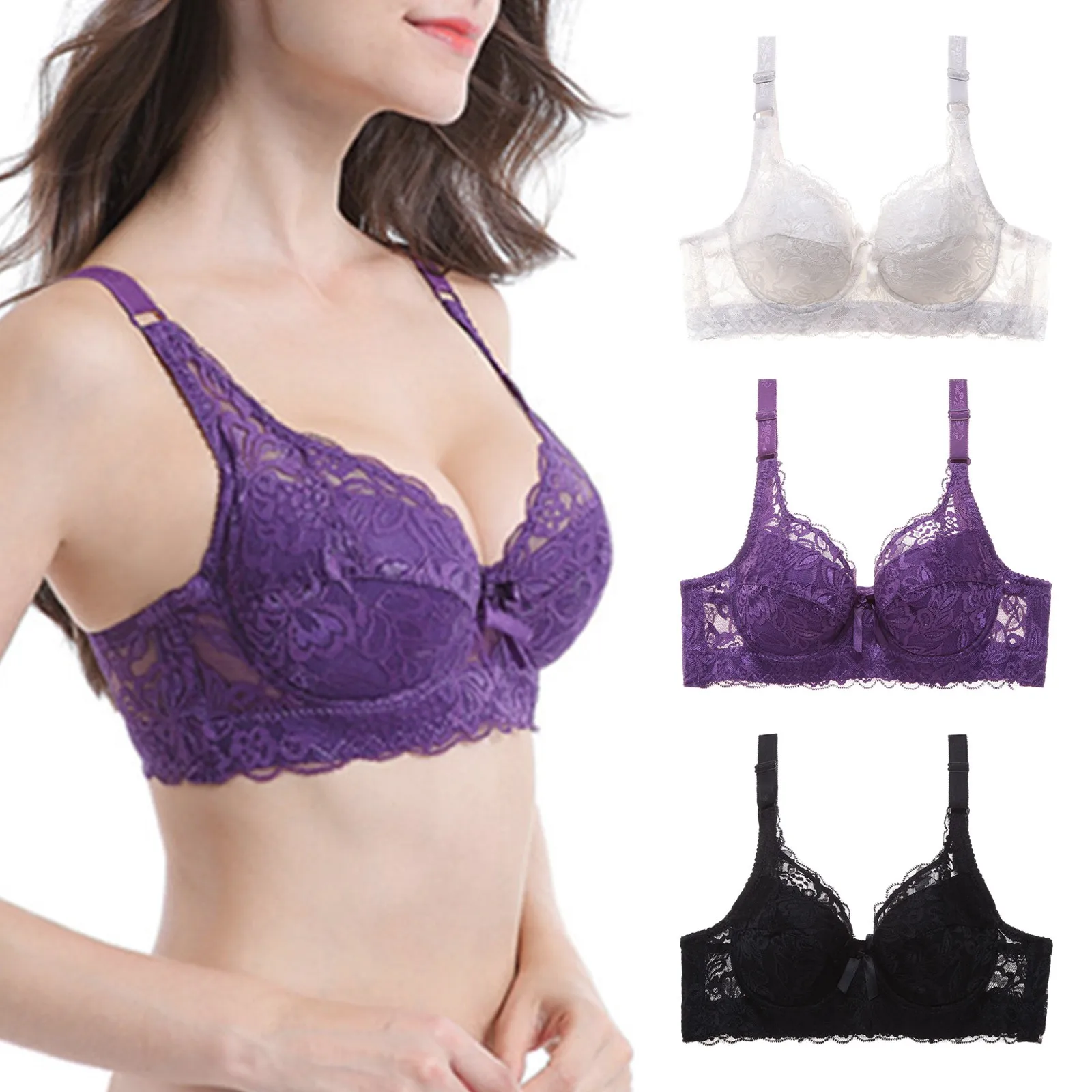 

New 2023 Sexy Ultrathin Transparent Brassiere Big Size Women Bra Solid Lace Hollow Out Soutien Gorge Underwear Top Lingerie