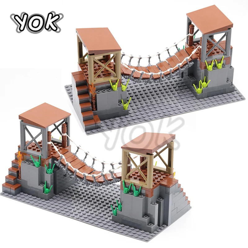 

Конструктор Военный MOC, аксессуары для детей, цепной мост с основой, блоки для сборки Второй мировой войны, армейские кирпичи, детали, игрушк...