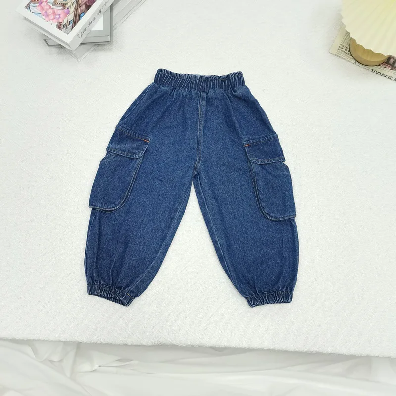 Джинсы для девочек в стиле ретро свободные широкие штаны однотонные