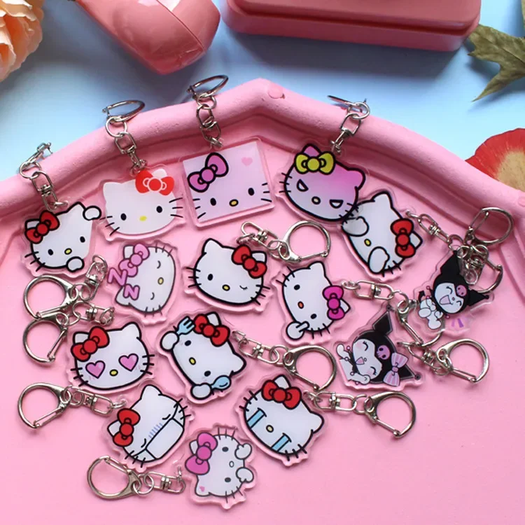 

Hello Kitty Sanrio Cute Cartoon Acrylic Keychains Double-sided Transparent Bags DIY Peripheral Pendant Anime Figures Accessories
