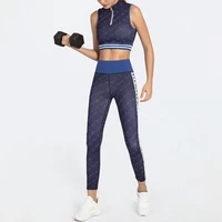 professional training wear yoga gym set 2021 print fitness woman clothing workout clothes women sportswear sports kit blue white