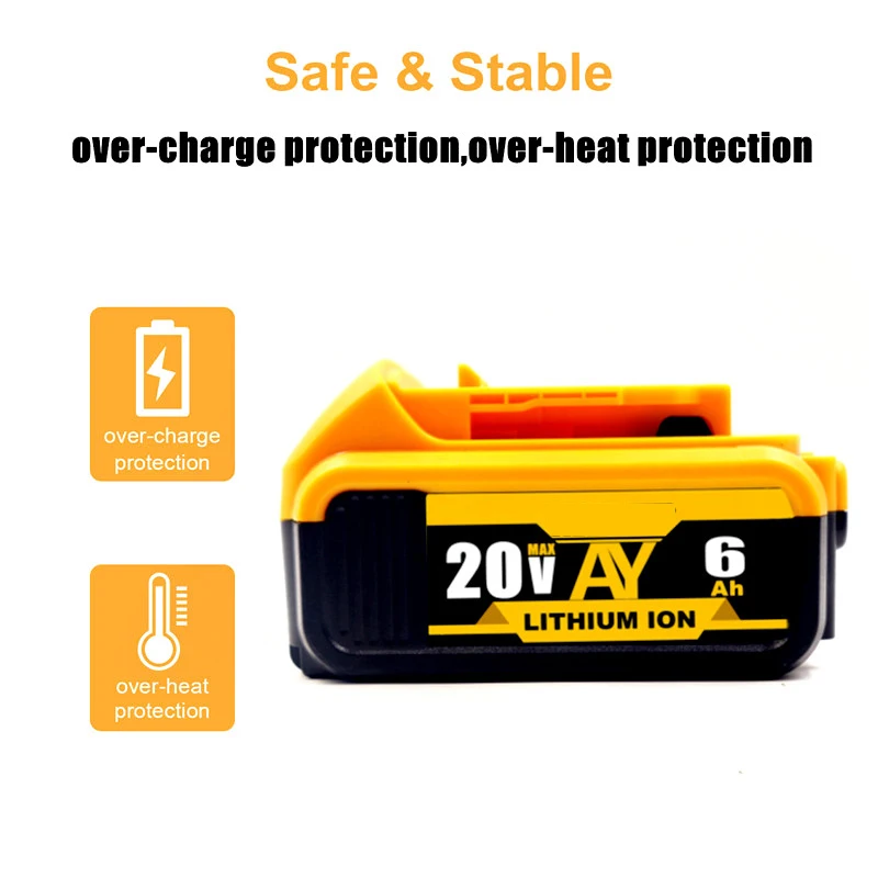 

20V 6.0Ah MAX XR Battery power tool Replacement for DeWalt DCB184 DCB181 DCB182 DCB200 20V 6A 18Volt 20v Battery For dewalt Char