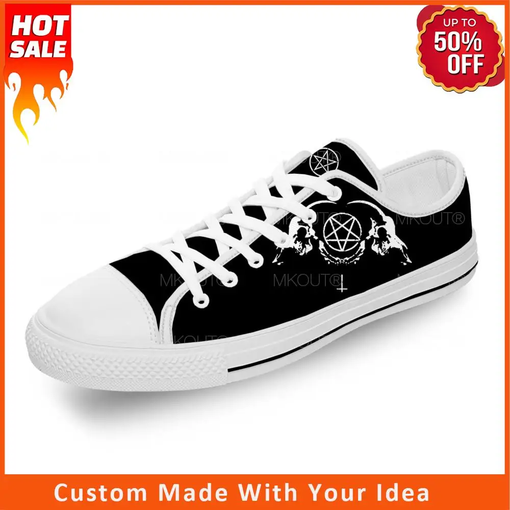 

Hot Pentagram Gothic Demon Satan Satanic White Cloth 3D Print Low Top Canvas Shoes Men Women Lightweight Breathable Sneakers