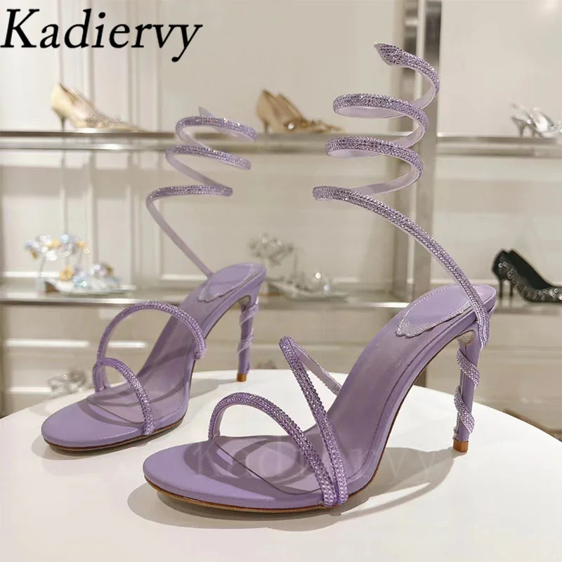 Сандалии женские на высоком каблуке пикантные строгие босоножки со стразами