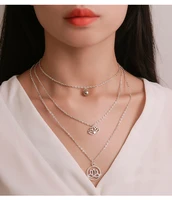 simple retro girls chain necklace choker jewelry gift new fashion temperament lotus pendant multilayer necklace for women