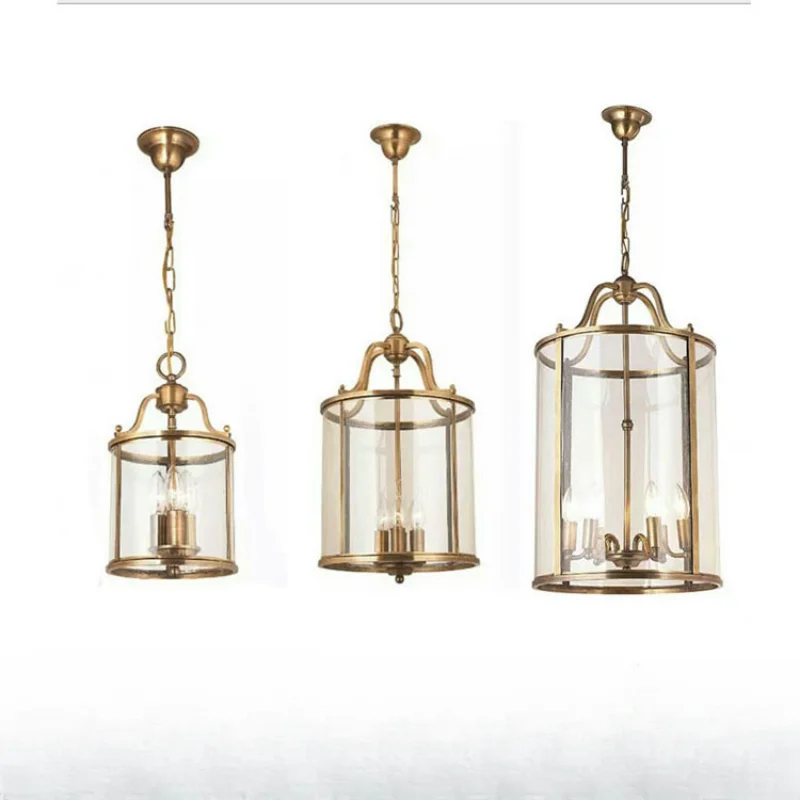 

American Vintage Hotel Lobby Aisle Corridor Restaurant Cylinder Solder Glass Birdcage Copper Chandeliers