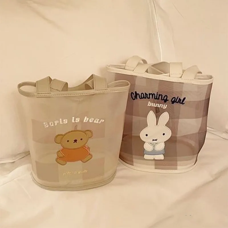 

Cartoon Miffys Bucket Bag Japanese Alphabet Embroidery Kawai Little Bunny Bear Pu Leather Shoulder Bag Student Handbag