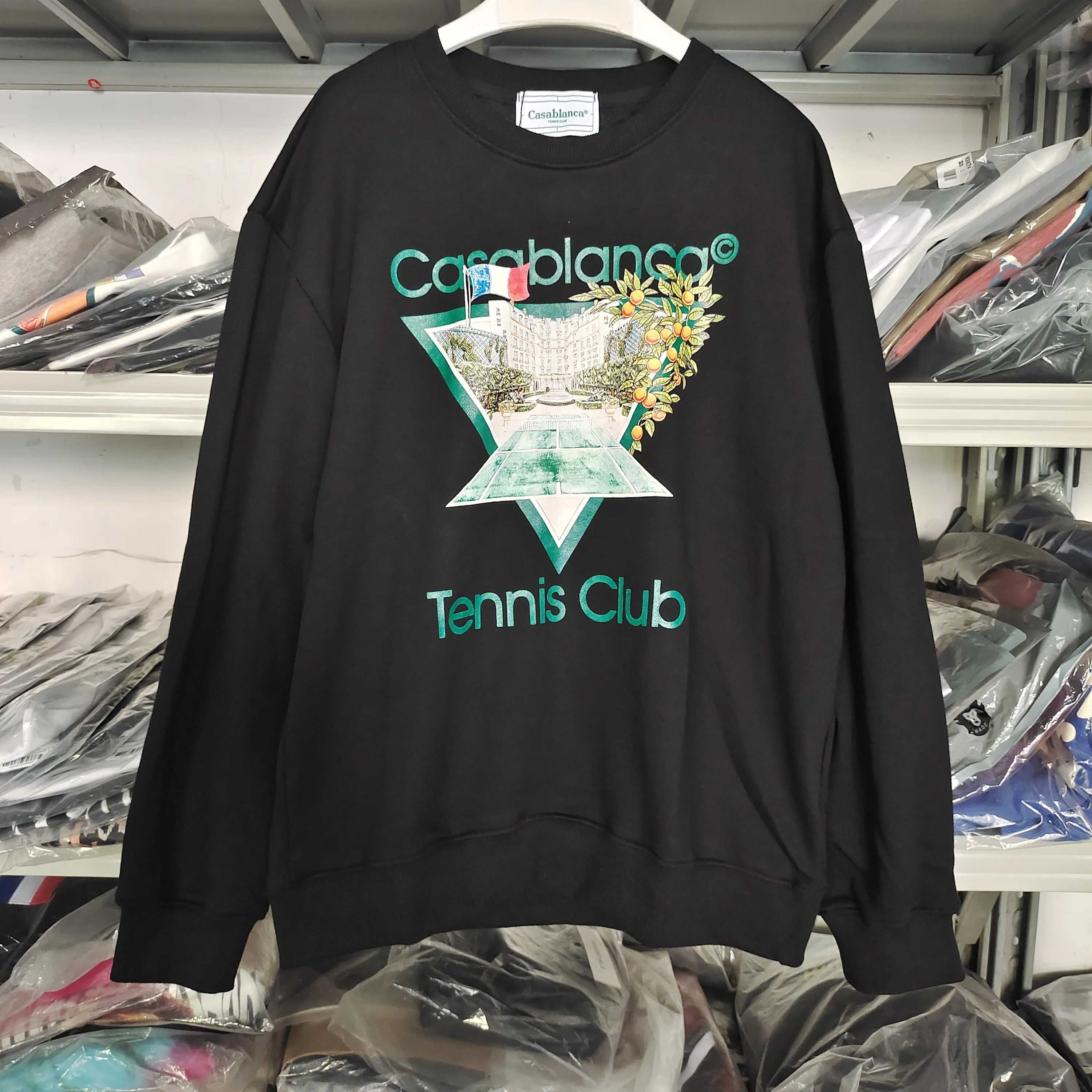 

Black and white Casablanca 23 autumn and winter new round neck sweater club course letter logo print large Sweatshirt