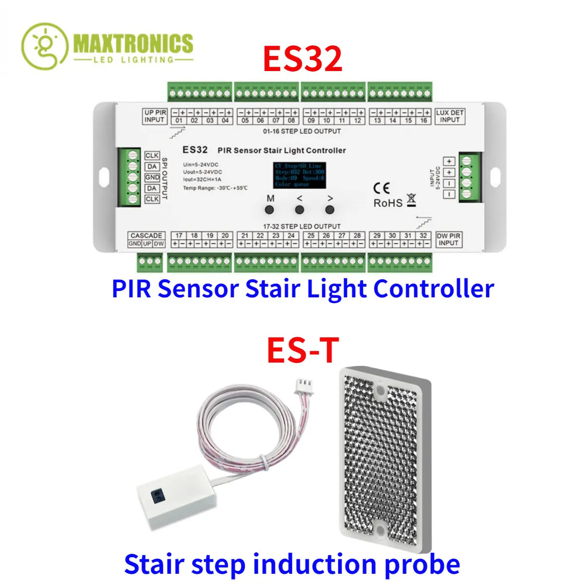 

32CH ES32 PIR Human Body Infrared Sensor Stair Light Controller and IR Stair Step Induction Probe 5VDC for Low Voltage LED Strip