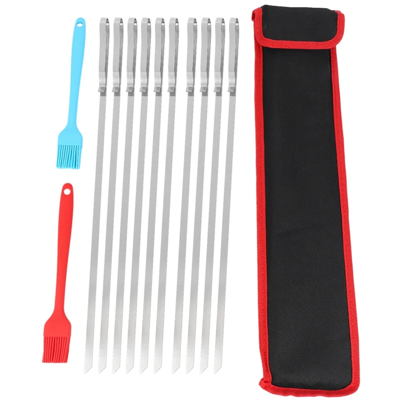 

Розничная продажа, Шпажки для барбекю, 17 дюймов, 10 шт., плоские металлические шпажки из нержавеющей стали для барбекю Kabob, большие шпажки, кот...