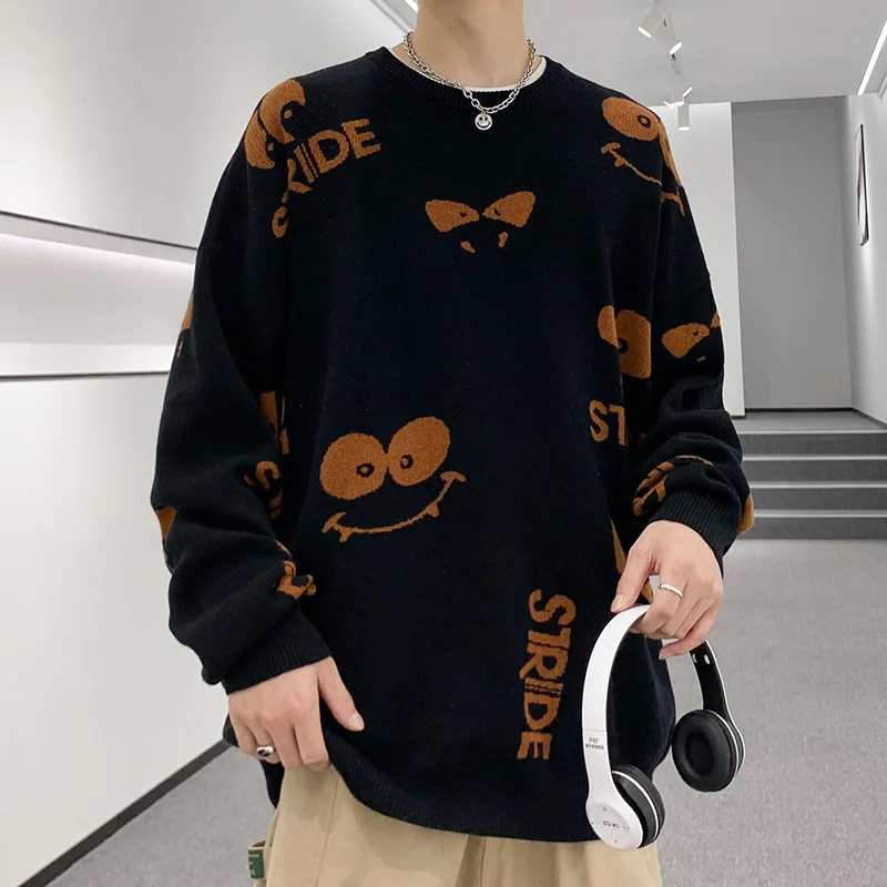 

High Quality Knitted Anime Sweater Pullover Fashion Unisex Cartoon Cotton Jumper All-match Harajuku Oversized Men Streetwear