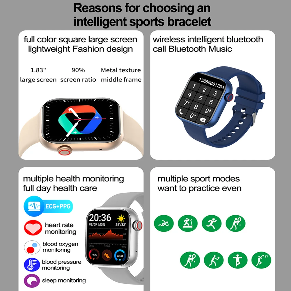 Экг +PPG 1 81 дюйма Bluetooth Call Smartwatch мужчины поддерживают 120 спортивных GPS фитнес треков