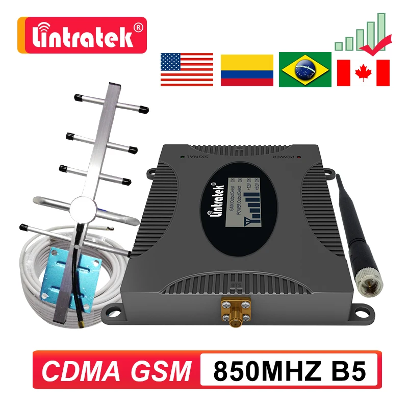 Lintratek GSM CDMA 2G 3G 850 Cell Mobile Phone Signal Booster Repeater 850MHZ 1700 1900 4G Cellular Amplifier Antenna 10M Kit