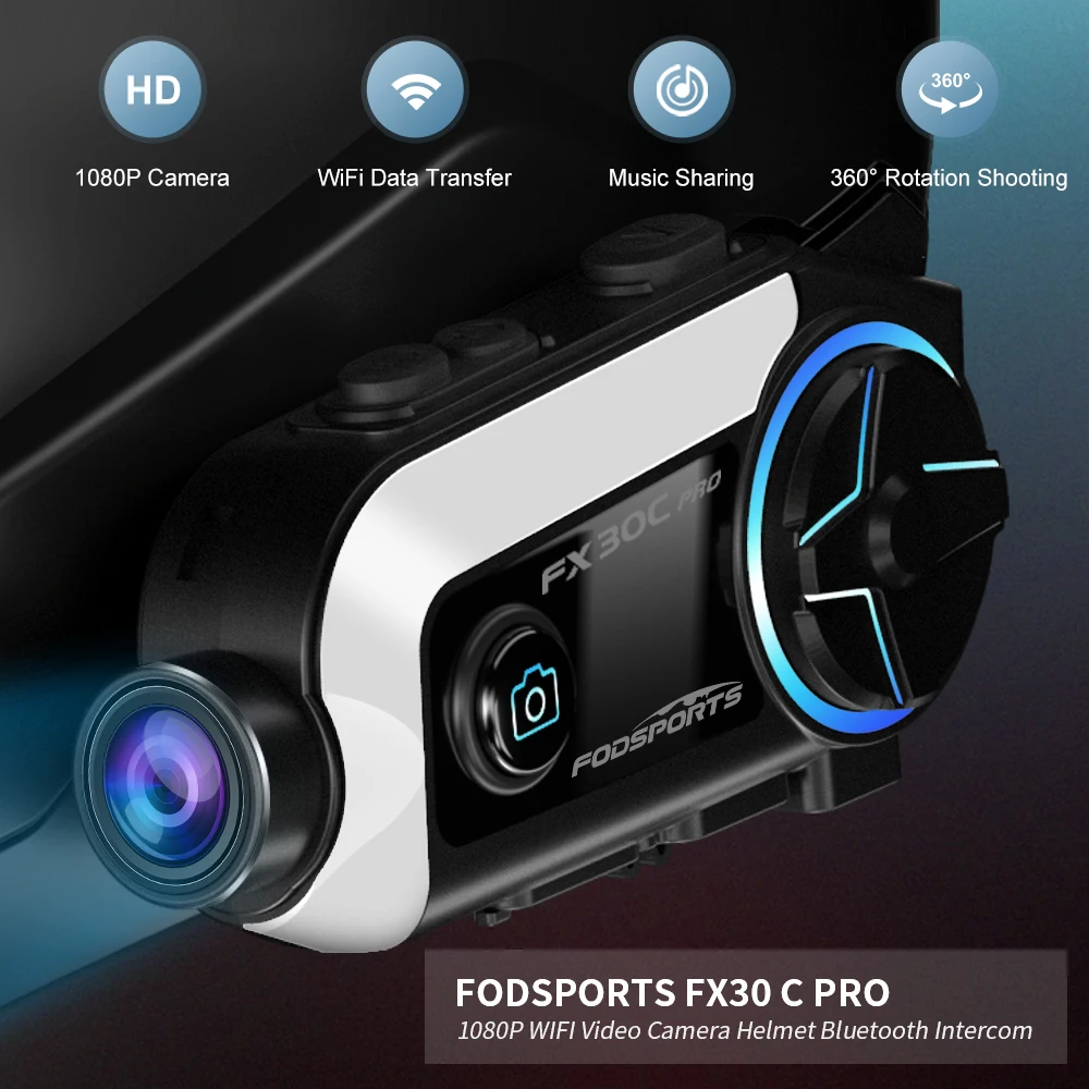 Fodsports FX30C Pro Motorcycle Intercom Helmet Bluetooth Headset 1080P Video Wifi Camera Recorder,BT5.0,FM,Music Share