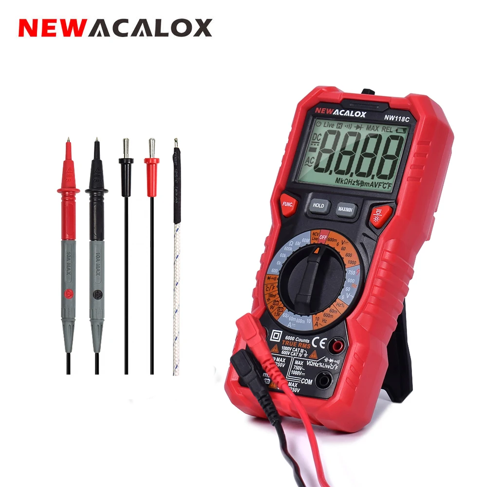 

NEWACALOX NCV Digital Multimeter 6000 Counts Auto Multi Meter Ohm Tester Meter Voltmeter Ammeter Overload Protection with Probe