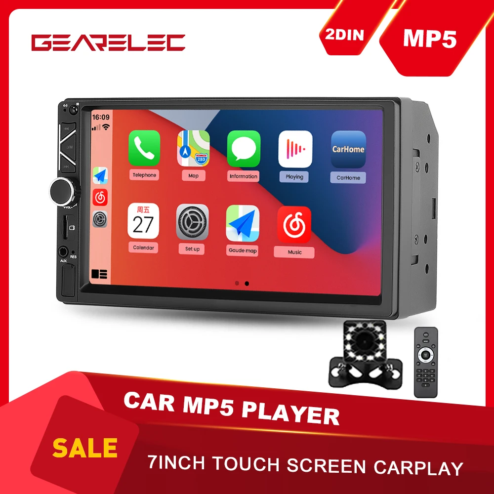 

7inch Carplay Car MP5 Player Universal 2DIN Bluetooth Receiver Hands Free Call TF Aux-In USB FM Colorful Lights Car Stereo Radio