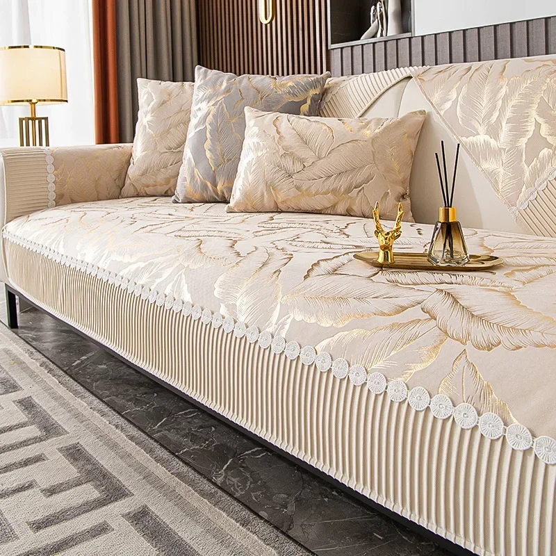 

Бархатный жаккардовый чехол для дивана, желтый край