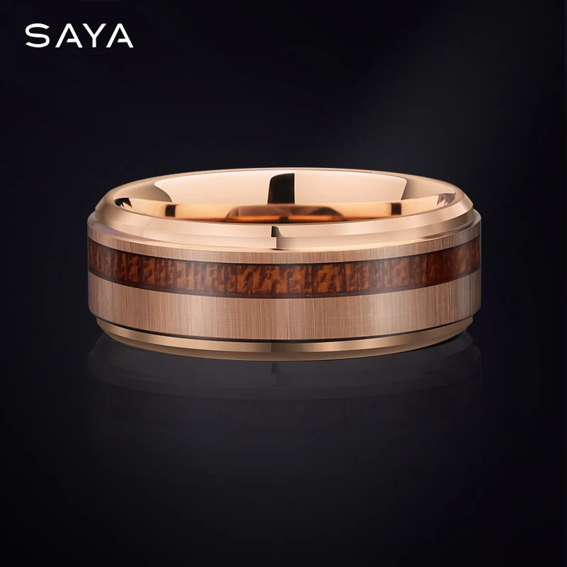 Tungsten Carbide Rings for Men Inlay Hawaiian Wood Fashion Engagement Wedding Bands Anniversary Jewelry Gift,Free Shipping
