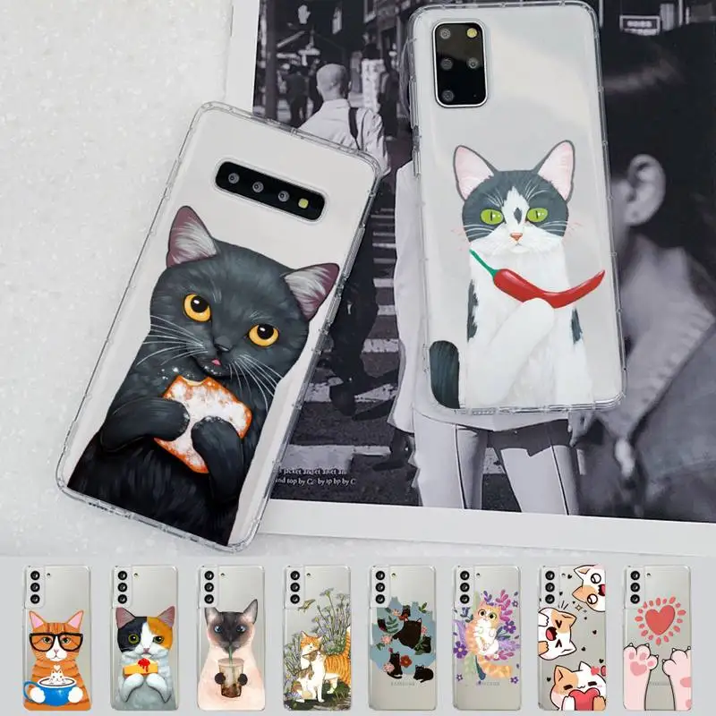 

Cute cat Phone Case for Samsung A51 A52 A71 A12 for Redmi 7 9 9A for Huawei Honor8X 10i Clear Case