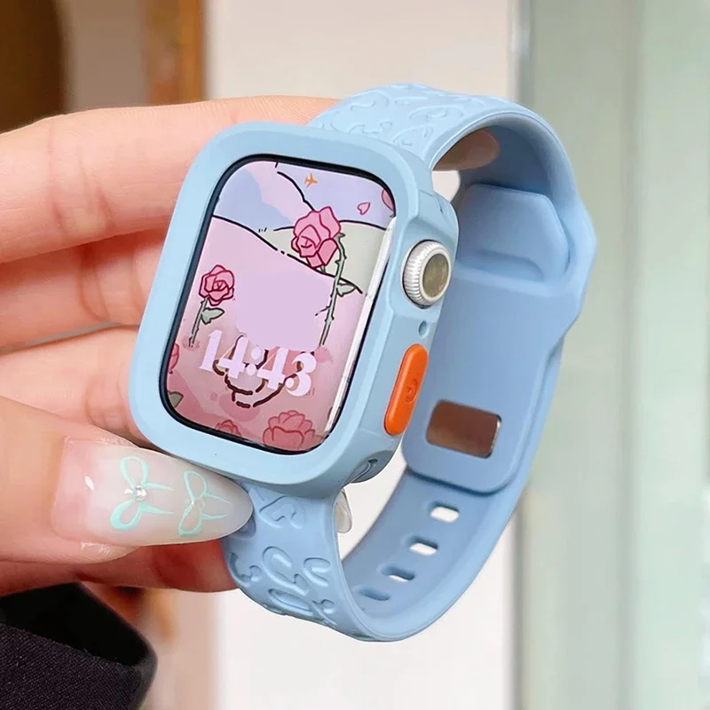 Силиконовый ремешок с 3D вогнутым леопардовым принтом + комплект модных чехлов из