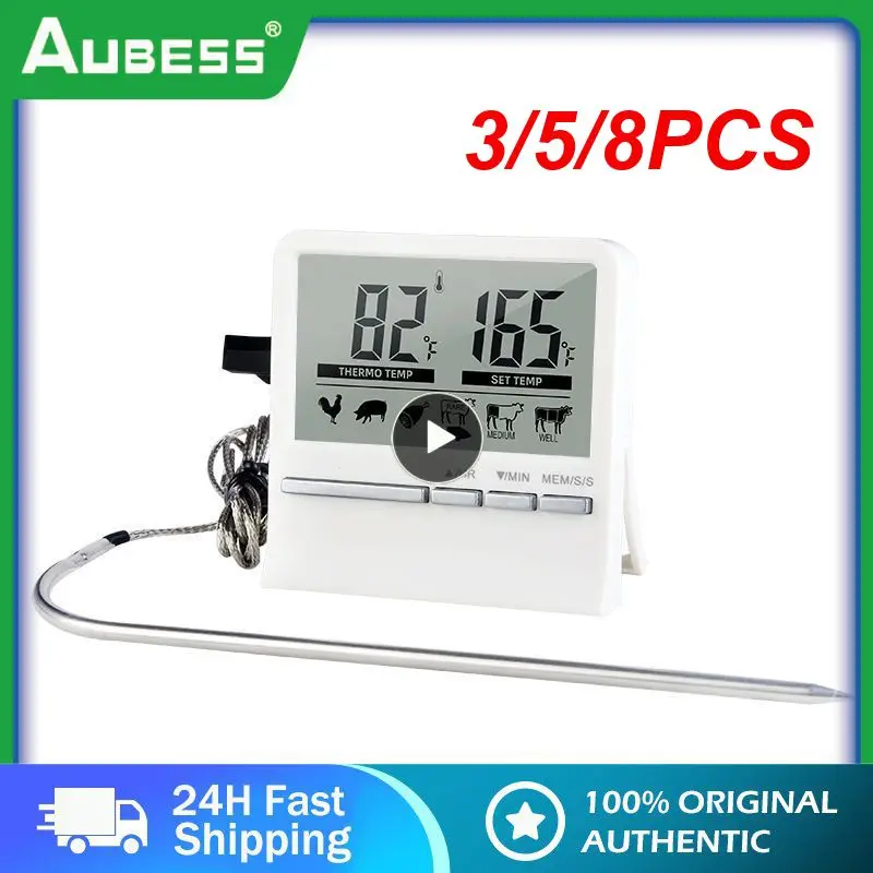 

3/5/8PCS Digital BBQ Cooking Oven Thermometer Meat Kitchen Food Temperature Meter For Grill Timer Function With Stainless Steel