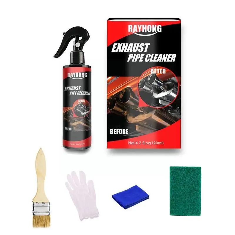 120ml Car Motorcycle Exhaust Pipe Cleaner With Sponge Repair Maintenance Tool Brush And C0n1