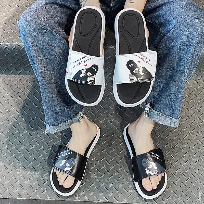 

2021 Summer New Home Slippers Men's Flip-flops Ladies Thick-soled Printed Sandals Trend Outdoor Beach Shoes