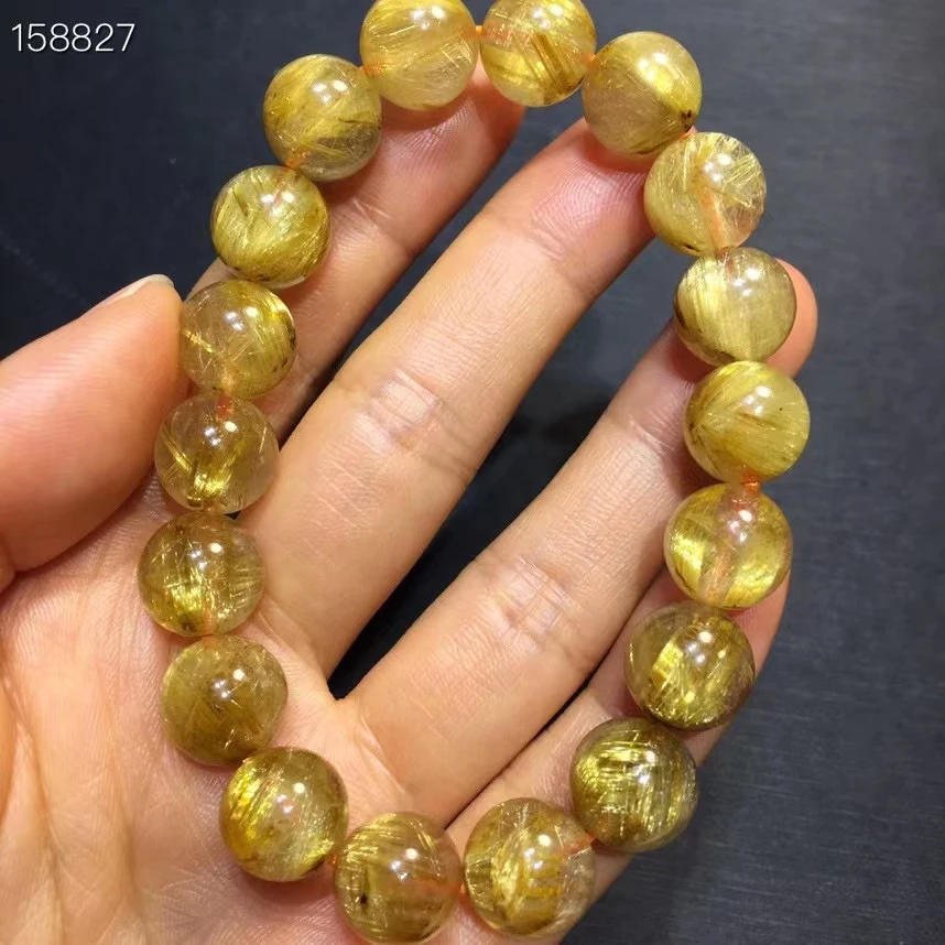 

Natural Gold Rutilated Titanium Quartz Bracelet Brazil 11mm Woman Man Wealthy Stone Clear Round Beads Crystal Charms AAAAAA