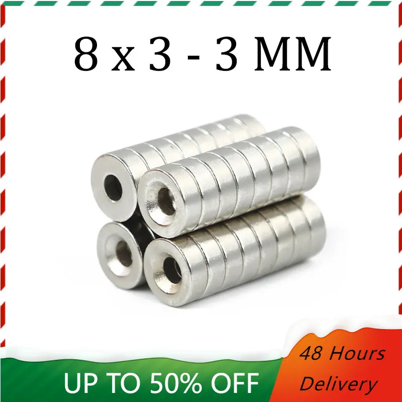 

10/30/50/100 Pcs N52 Round Neodymium Magnet 8x3-3mm Countersunk Hole Magnet Rare Earth Magnet Permanent Magnetic imanes Disc