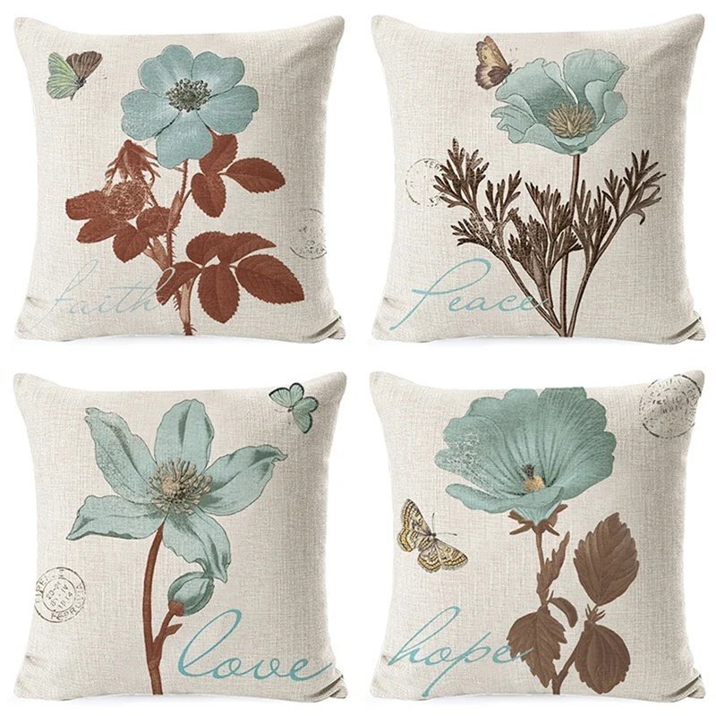 

PHFU-4 PCS цветок вера мир любовь надеюсь наволочка льняная наволочка домашний декор квадратная наволочка