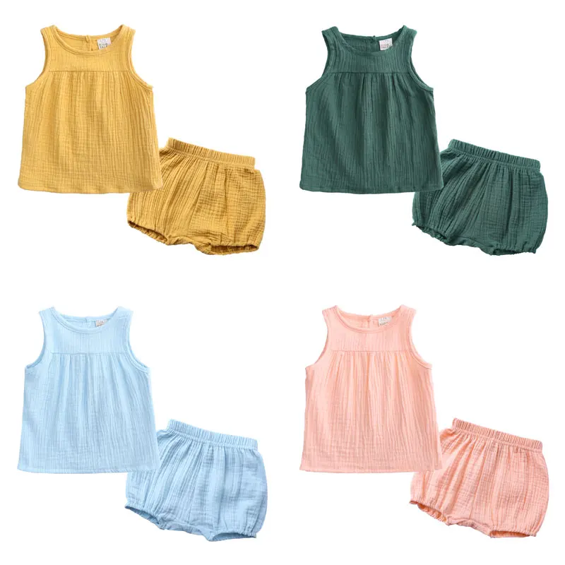 

Toddler Girl Summer Clothes 0-4 Years Cotton Linen Kids Set Sleeveless Vest Shorts 2PCS Children Baby Suit Camisetas Sin Mangas