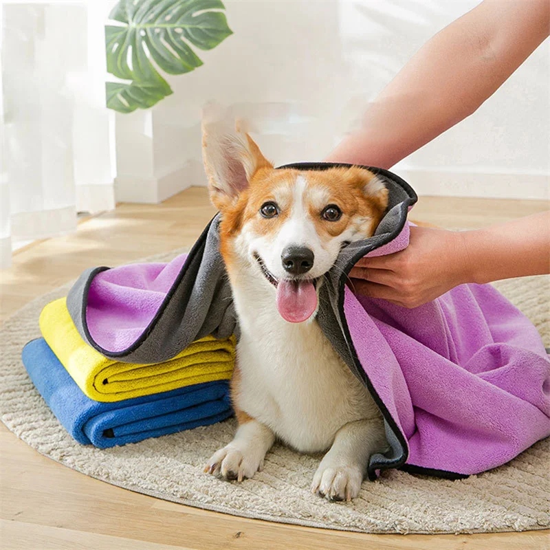 

Pet Towel Quick Dry Dog Towel Bath Robe Soft Fiber Absorbent Cat Bath Towel Convenient Pet Cleaning Washcloth Pet Accessories