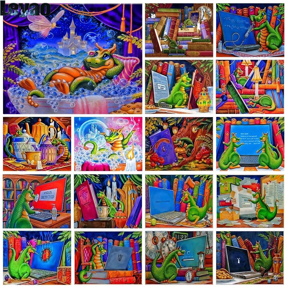 

Алмазная живопись с драконом 5D «сделай сам», полноразмерная вышивка квадратными и круглыми стразами, красочная мультяшная вышивка крестик...