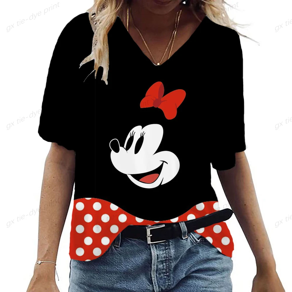 

New Hakuna Cute V-neck Women T Shirt Harajuku 90s Disney Mickey Minnie Mouse T-shirt Cartoon Tshirt Graphic Printed Top Female