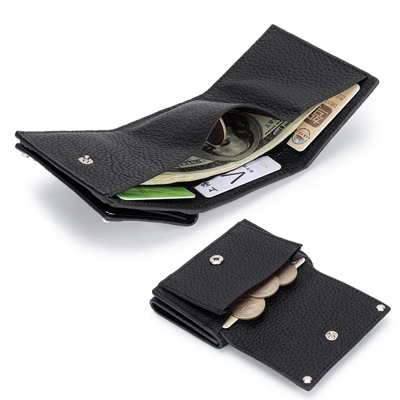 Leather Short Wallet Women's Full Leather Compact Mini Wallet 2022 New Fashion Motorcycle Coin Purse Tri-fold Wallet