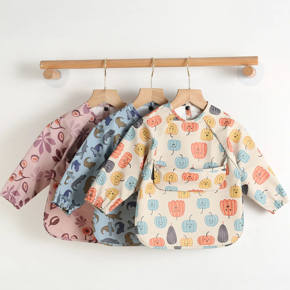 

Waterproof Baby Bibs Various Patterns Anti-dirty Long Sleeve Apron Children Eating Drawing Burp Cloth with Pocket Infant Stuffs